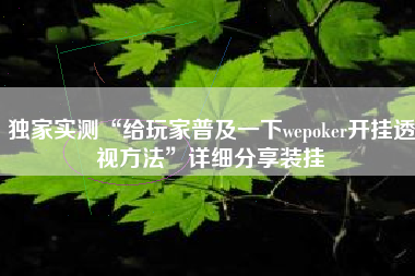 独家实测“给玩家普及一下wepoker开挂透视方法	”详细分享装挂