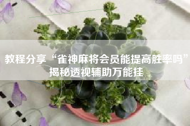 教程分享“雀神麻将会员能提高胜率吗	”揭秘透视辅助万能挂